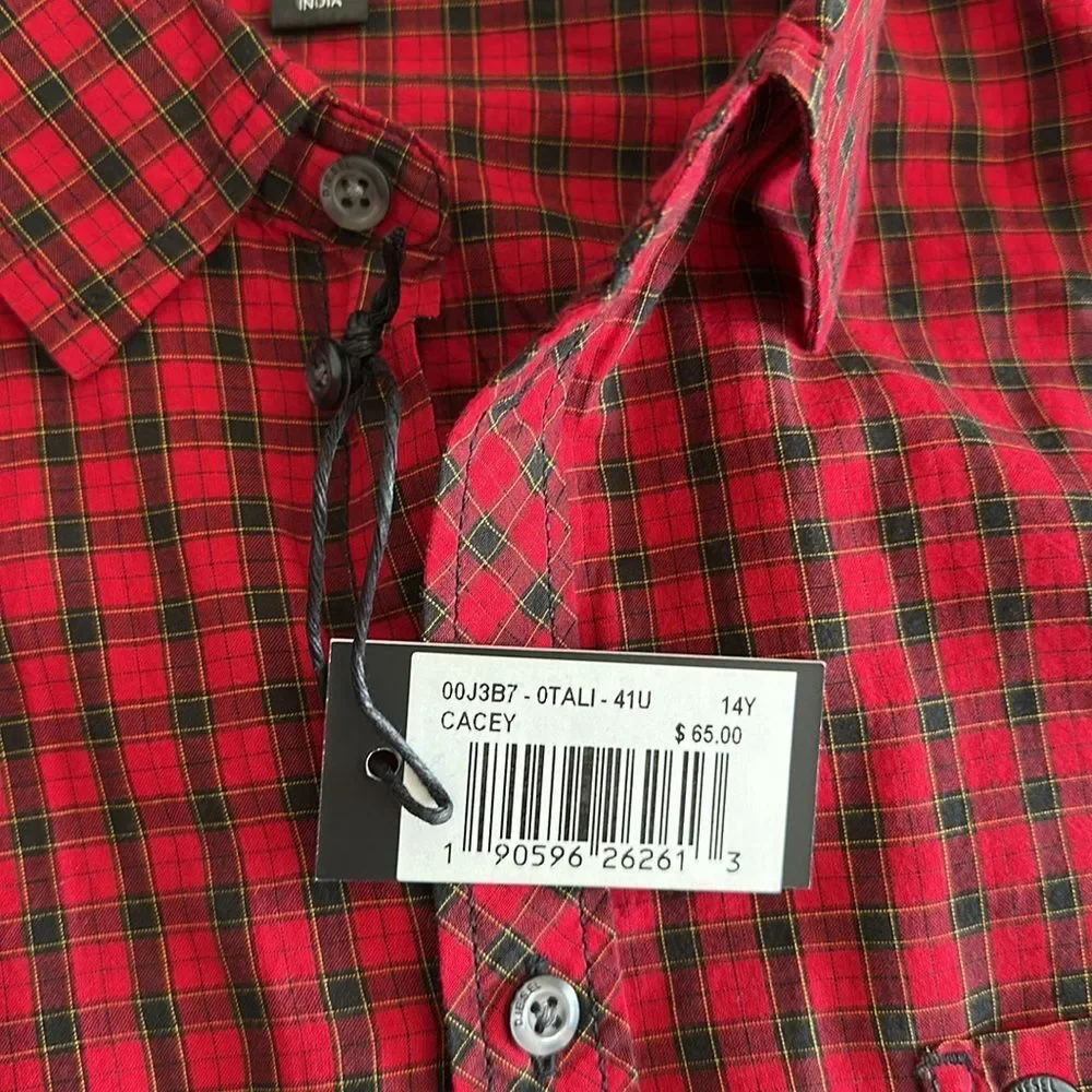 NWT Diesel Western Red & Black Plaid Button-Up Shirt – Size 14Y Style Cacey